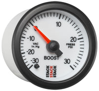 Thumbnail for Autometer Stack 52mm -30INHG to +30 PSI (Incl T-Fitting) Pro Stepper Motor Boost Press Gauge - White
