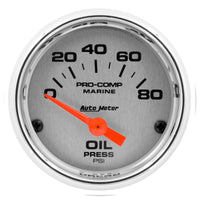 Thumbnail for Autometer Marine Chrome Ultra-Lite 2-1/16in 80PSI Electric Oil Pressure Gauge