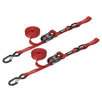 Thumbnail for SpeedStrap 1In x 15Ft Ratchet Tie Down w/ Snap FtSFt Hooks Soft Tie (2 Pack) - Red