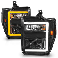 Thumbnail for ANZO 08-10 Ford F-250 - F-550 Super Duty Projector Headlights w/ Light Bar Switchback Black Housing