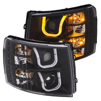 Thumbnail for ANZO 2007-2013 Chevrolet Silverado 1500/2500 Projector Headlights w/ U-Bar Switchback Black w/ Amber