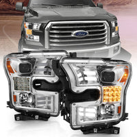 Thumbnail for ANZO 15-17 Ford F-150 Proj Headlights w/ Plank Style Design Chrome w/ Amber Sequential Turn Signal
