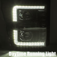 Thumbnail for AlphaRex 11-16 Ford F-350 SD LUXX LED Proj Headlights Plank Style Alpha Blk w/Activ Light/Seq Signal