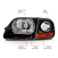 Thumbnail for ANZO 1997-2003 Ford F150 Crystal Headlight Black w/ Parking Light