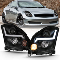 Thumbnail for ANZO 2003-2007 Infiniti G35 Projector Headlight Plank Style Black (HID Compatible, No HID Kit )