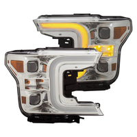 Thumbnail for ANZO 18-19 Ford F-150 Projector Headlights w/Plank Style Switchback Chrome w/Amber