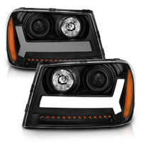 Thumbnail for ANZO 2006-2009 Chevrolet Trailblazer Projector Headlights w/ Plank Style Design Black w/ Amber