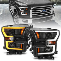 Thumbnail for ANZO 2015-2017 Ford F-150 Projector Headlights w/ Plank Style Switchback Black w/ Amber