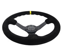 Thumbnail for NRG Reinforced Steering Wheel (350mm / 3in. Deep) Blk Suede/X-Stitch w/5mm Blk Spoke & Yellow CM