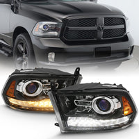 Thumbnail for ANZO 2009-2018 Dodge Ram 1500 Projector Plank Style Switchback H.L Halo Black Amber (OE Style)