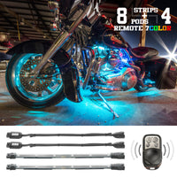 Thumbnail for XK Glow Flex Strips 7 Color LED Accent Light Motorcycle/ATV Kit (8xCompact Pods + 4x10In)