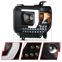 Thumbnail for ANZO 2014-2015 Gmc Sierra 1500HD Projector Plank Style Headlight Black W/ Drl