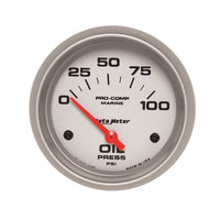 Thumbnail for Autometer Marine Silver Ultra-Lite 2-5/8in 100PSI Electric Oil Pressure Gauge