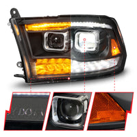 Thumbnail for ANZO 09-18 Dodge Ram 1500/2500/3500 Full LED Proj Headlights w/Switchback Light Bar - Black