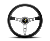 Thumbnail for Momo Prototipo Steering Wheel 350 mm - Black Leather/Wht Stitch/Brshd Spokes