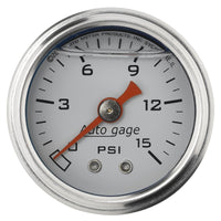 Thumbnail for Autometer AutoGage 1.5in Liquid Filled Mechanical 0-15 PSI Fuel Pressure Gauge - White