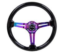 Thumbnail for NRG Reinforced Steering Wheel (350mm / 3in. Deep) Blk Wood w/Blk Matte Spoke/Neochrome Center Mark