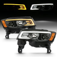 Thumbnail for ANZO 2017-2018 Jeep Grand Cherokee Projector Headlights w/ Plank Style Switchback - Chrome w/ Amber