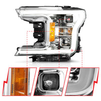 Thumbnail for ANZO 18-19 Ford F-150 Projector Headlights w/Plank Style Switchback Chrome w/Amber