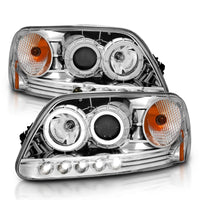 Thumbnail for ANZO 1997.5-2003 Ford F-150 Projector Headlights w/ Halo and LED Chrome 1pc