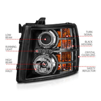 Thumbnail for ANZO 2007-2013 Chevrolet Silverado 1500 Projector Headlights w/ Halo Black