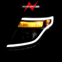 Thumbnail for ANZO 11-15 Ford Explorer (w/Factory Halogen HL Only) Projector Headlights w/Light Bar Black Housing