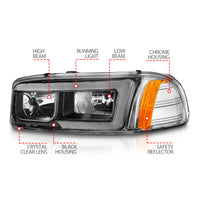Thumbnail for Anzo 99-17 GMC Sierra/Denali Headlights Black Amber (w/C Light Bars)