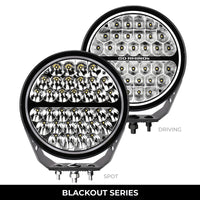 Thumbnail for Go Rhino Xplor Blackout Series Round Single LED Spot Light Kit w/DRL (Surface Mount) 9in. - Blk