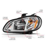 Thumbnail for ANZO 2002-2014 Freightliner M2 LED Crystal Headlights Chrome Housing w/ Clear Lens (Pair)