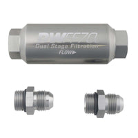 Thumbnail for DeatschWerks 8AN 10 Micron 70mm Compact In-Line Fuel Filter Kit