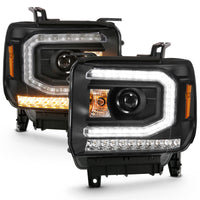 Thumbnail for ANZO 2016-2019 Gmc Sierra 1500 Projector Headlight Plank Style Black w/ Sequential Amber Signal
