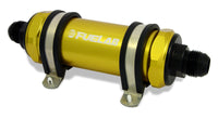 Thumbnail for Fuelab 858 In-Line Fuel Filter Long -10AN In/Out 100 Micron Stainless w/Check Valve - Gold
