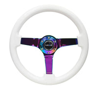 Thumbnail for NRG Reinforced Steering Wheel (350mm / 3in. Deep) Classic White w/4mm Neochrome Solid 3-Spoke
