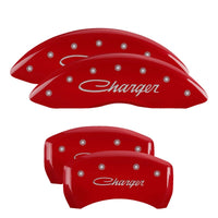 Thumbnail for MGP 4 Caliper Covers Engraved Front & Rear Cursive/Charger Red finish silver ch