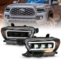 Thumbnail for ANZO 2016-2018 Toyota Tacoma LED Projector Headlights Plank Style Black w/ Amber