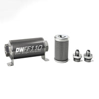 Thumbnail for DeatschWerks Stainless Steel 6AN 100 Micron Universal Inline Fuel Filter Housing Kit (110mm)