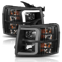 Thumbnail for ANZO 07-13 Chevrolet Silverado 1500 Plank Style Projector Headlights Black w/ Amber