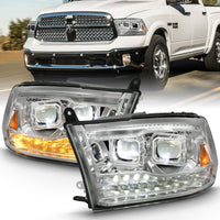Thumbnail for ANZO 2009-2018 Dodge Ram 1500 Led Projector Plank Style Switchback H.L Halo Chrome Amber (OE Style)