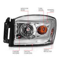 Thumbnail for Anzo 06-09 Dodge RAM 1500/2500/3500 Headlights Chrome Housing/Clear Lens (w/Switchback Light Bars)