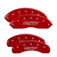 Thumbnail for MGP 4 Caliper Covers Engraved Front & Rear Lightning Red finish silver ch