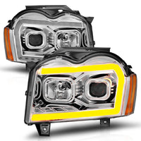Thumbnail for ANZO 05-07 Jeep Grand Cherokee Projector Headlights - w/ Light Bar Switchback Chrome Housing