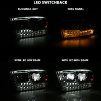 Thumbnail for ANZO 2009-2018 Dodge Ram 1500 Led Projector Plank Style Switchback H.L Halo Chrome Amber (OE Style)