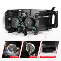 Thumbnail for ANZO 2002-2005 Dodge Ram 1500 Projector Headlights w/ Halo Black Clear Amber