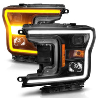 Thumbnail for ANZO 2018-2020 Ford F-150 Projector Headlight w/ Plank Style Switchback Black Housing