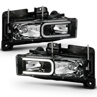 Thumbnail for ANZO 1999-2000 Cadillac Escalade Crystal Headlights Light Bar Black Housing (Pair)