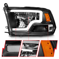 Thumbnail for ANZO 2009-2020 Dodge Ram 1500 Full LED Square Projector Headlights w/ Chrome Housing Black Amber
