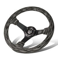 Thumbnail for NRG Reinforced Steering Wheel (350mm / 3in. Deep) Microfiber/Black Stitch w/5mm Matte Black Spokes