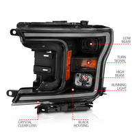 Thumbnail for ANZO 2018-2019 Ford F-150 Projector Plank Style H.L. Black Amber (Without Switchback)