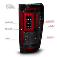 Thumbnail for ANZO 21-23 Ford F-150 LED Taillights Seq. Signal w/BLIS Cover - Black Smoke