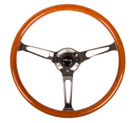 Thumbnail for NRG Reinforced Steering Wheel (360mm) Classic Wood Grain w/Chrome Cutout 3-Spoke Center